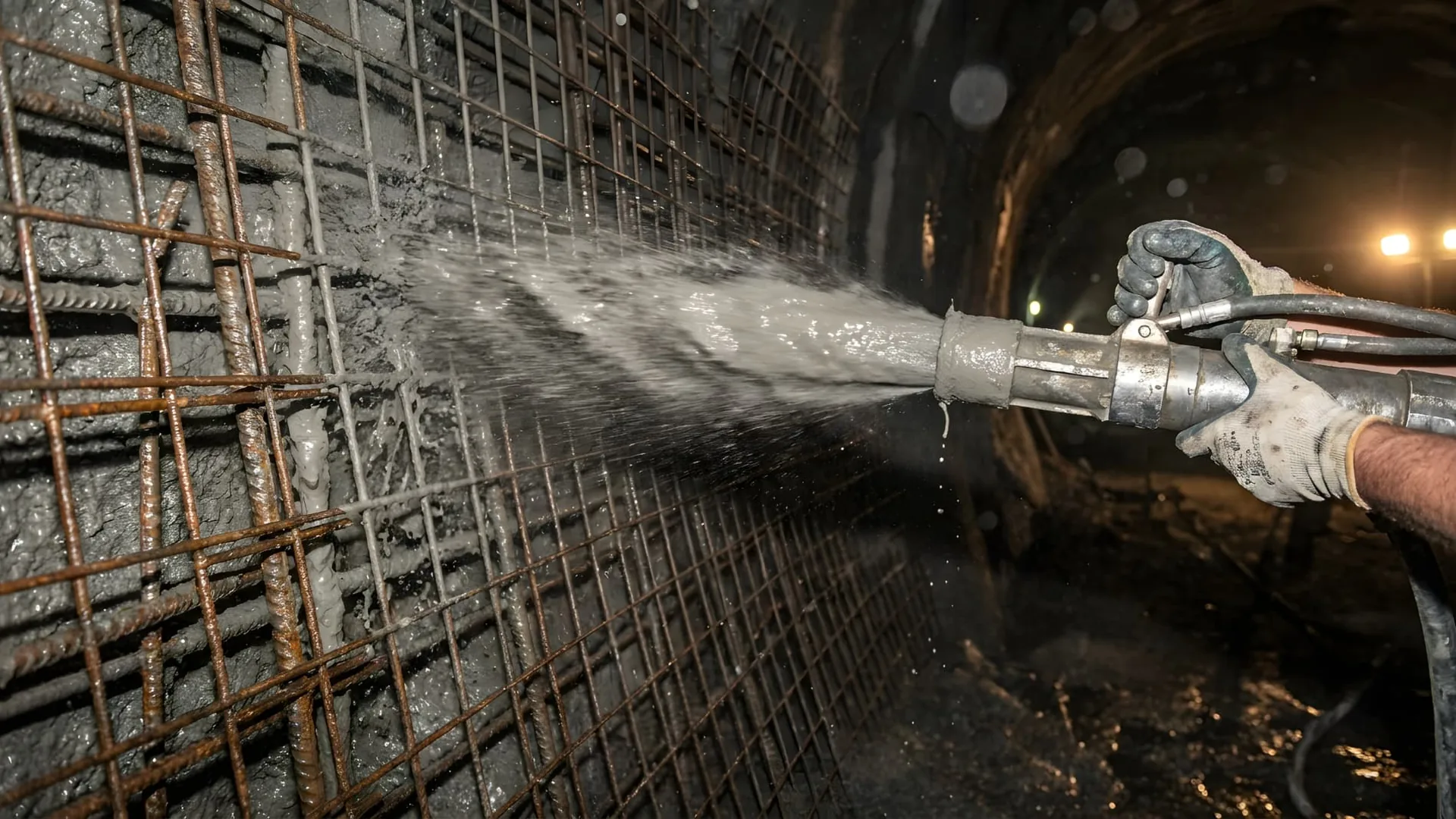 Shotcrete nozzleman spraying concrete on a project in Tucson, Arizona